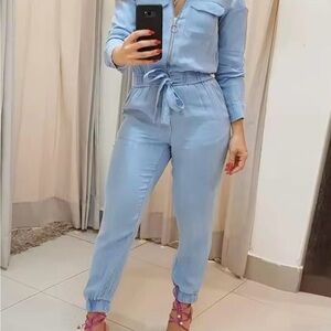 Light Blue Women's belted Jumpsuit